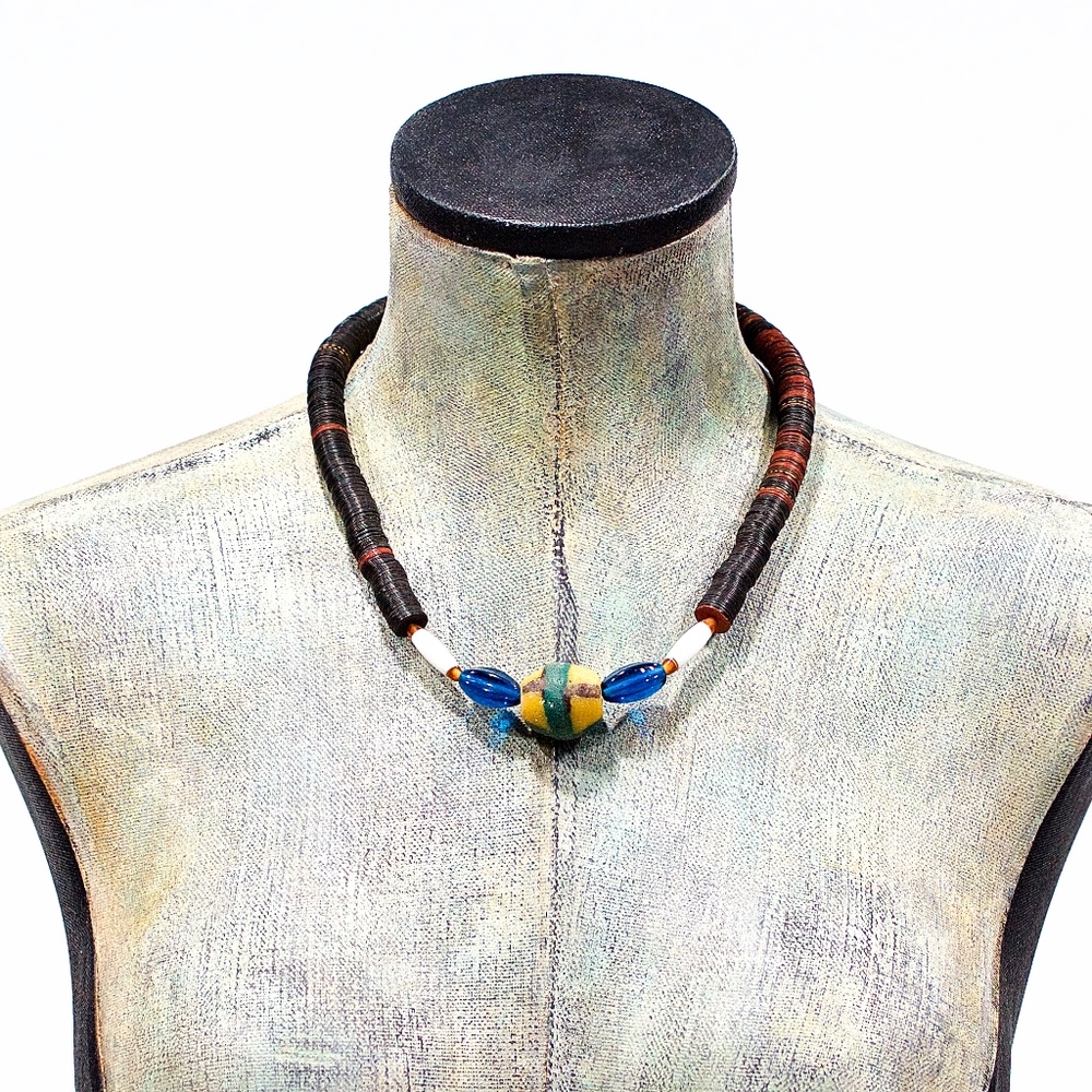 VTG 70's African Trade Bead Tribal Ethnic Necklace